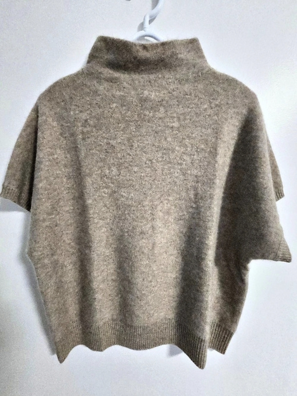 TAHARI 100% 2-Ply Cashmere Short Sleeve Mock Neck Sweater Brown Heather Beige L